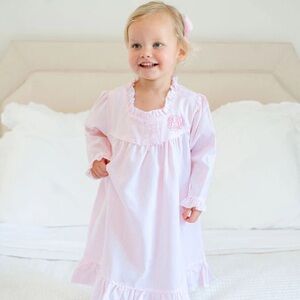 SWEET DREAMS EUC Pink Striped Long Sleeve Ruffle Nightgown